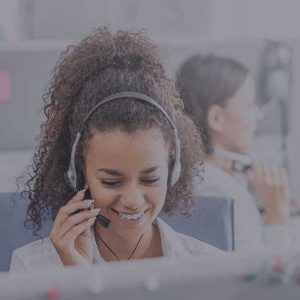 Call center worker speaking over a headset